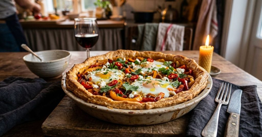 J'ai revisité la tarte aux poivrons façon tchouchouka pour le diner