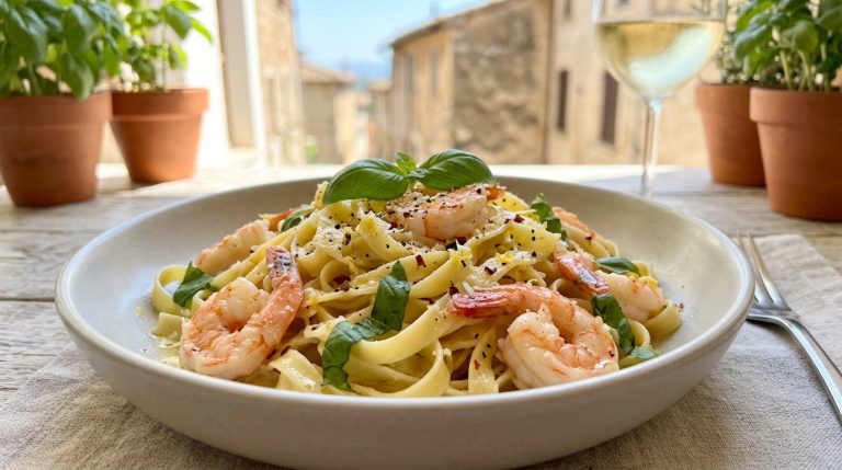 Pâtes aux crevettes : la sauce vin blanc-basilic prête en 15 min