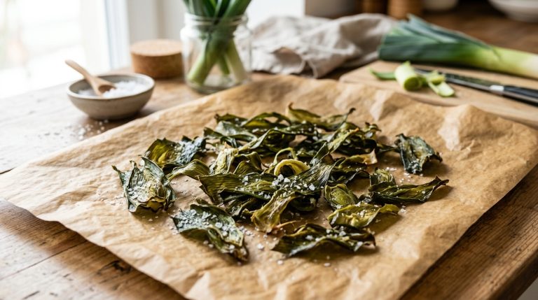 Vert de poireau : mon astuce anti-gaspillage pour en faire des chips